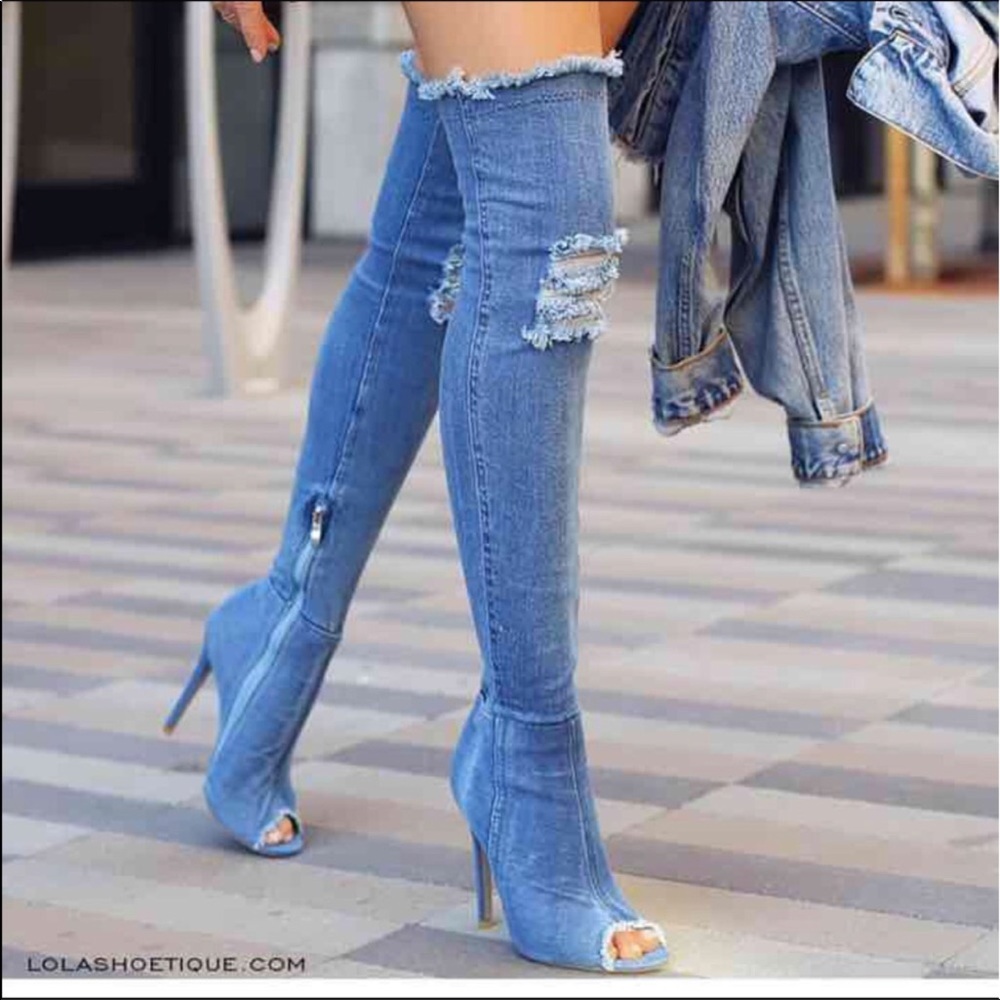 Denim boots